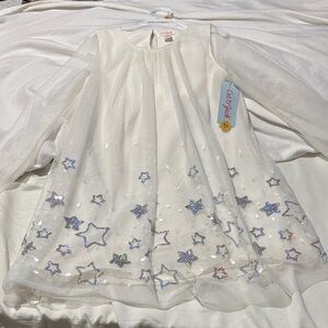 Cat & Jack S 6/6x White Dress with Holographic Stars a line swing style nwt